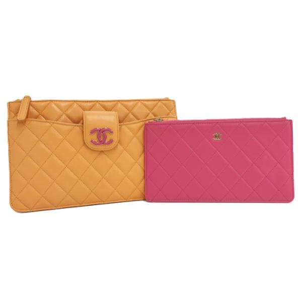 CHANEL（シャネル） マトラッセ ポーチセット レザー オレンジ ピンク