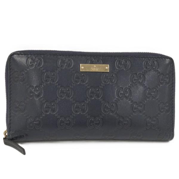 希少グッチ 長財布 ラウンドファスナー GG ドリアン レザー ネイビー GUCCI（グッチ） 財布 長財布/ラウンドファスナー式 ウェブライン