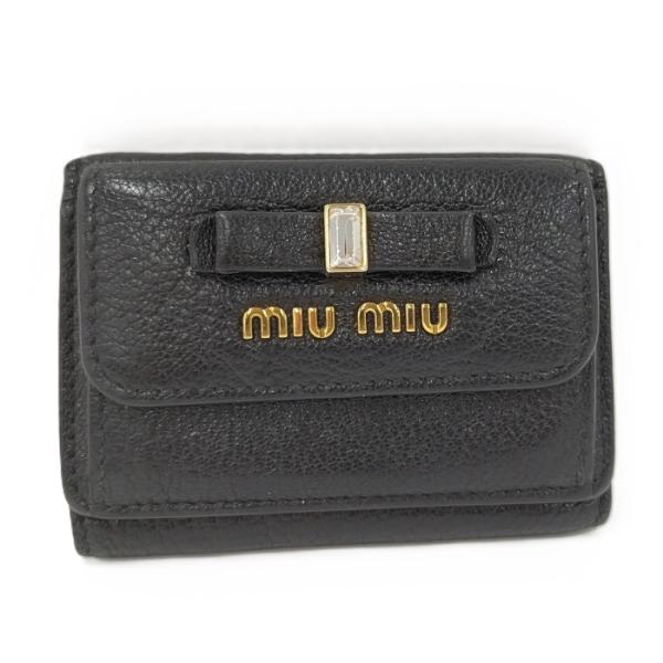 MIU MIU ブラック 三つ折り財布 ミュウミュウ 三つ折り財布 マテラッセ ミニ財布 ブラック