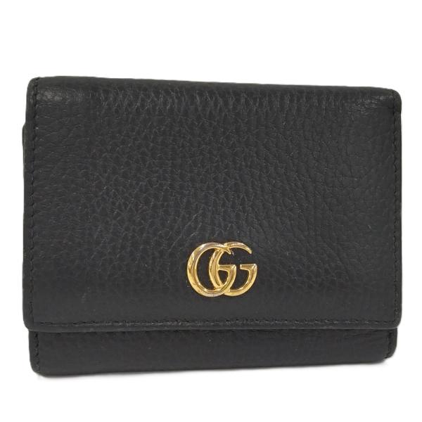正規品　極美品　グッチ財布　グッチシェリーライン　グッチggマーモント レザー GUCCI（グッチ） 三つ折り財布 GGマーモント レザー ブラック 474746