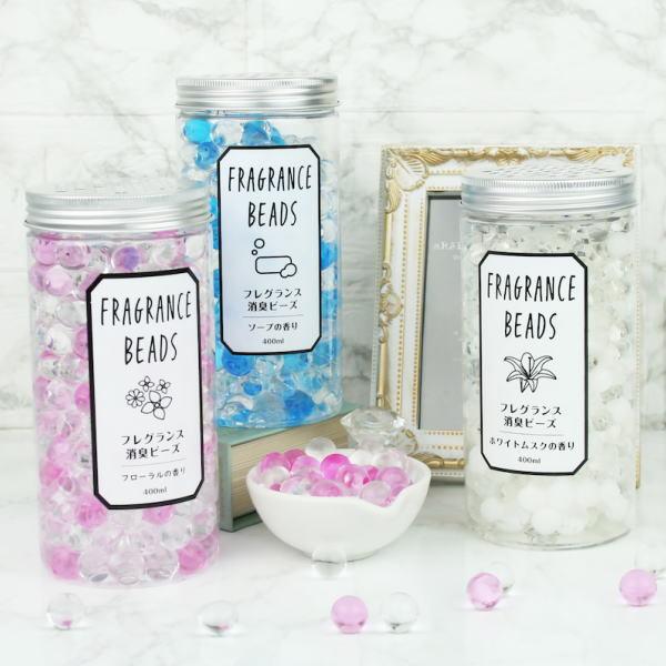 商品名：フレグランス消臭ビーズサイズ：６８×１４５mm成分：ソープ・ホワイトムスク：高分子吸収剤、香料、水<BR>　無香料：アミノ酸系消臭剤、高分子吸収剤、水使用期間目安：約６０日間生産国：中国製発売元：ヴィーナス（株）嫌なニオ...