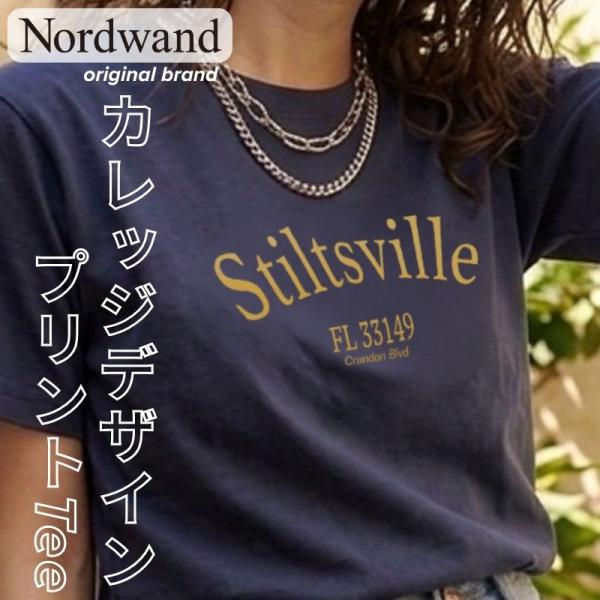 Tシャツ レディース 半袖 カレッジロゴ 綿100％ ゆったり フリーサイズ Nordwand