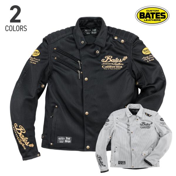 BATES ベイツ 半袖メッシュ バイクジャケット 両面刺繍ロゴ L 美品✨BATES ベイツ 半袖メッシュ バイクジャケット 両面刺繍