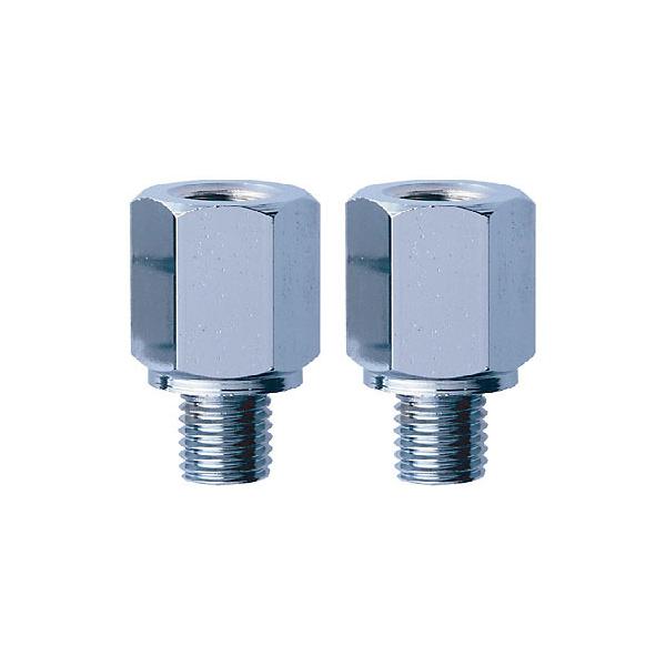 ミラー取り付けの際、マスターシリンダーにミラーの一部があたってしまう場合に使用します。■ 色・材質：クロームメッキ■ ネジ径：10mm正ネジ→10mm正ネジ■ 内容量：2個■ 部品構成：左右共通ミラー小物 ミラー用高さ調整スペーサー