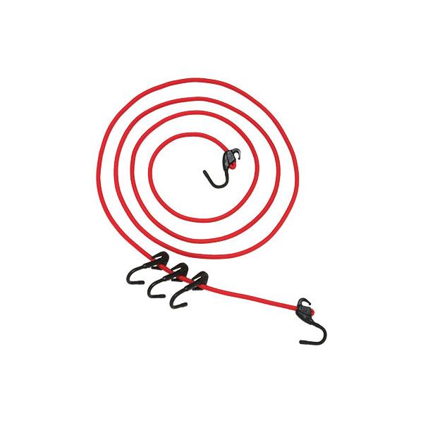 最強フックで荷物をがっちりホールド● 対応性向上!…狭い場所でも確実にかけられるスリムなフック。● 耐久性向上!…樹脂＋金属フックの採用で強度アップで信頼性も向上!■ 色・材質：レッド■ サイズ：300cm