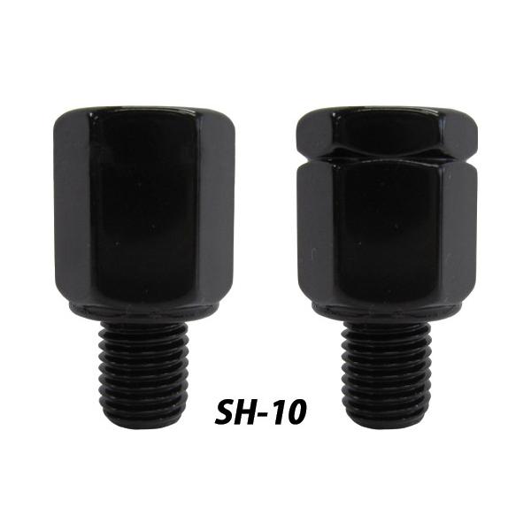 ネジ方向が合わない場合「逆ネジミラーの取付け」● カラーはブラックとメッキ、バイクに合わせて選べる2タイプ。● ネジ方向や、ネジ径が合わない時に活用。■ 色・材質：ブラック■ ネジ径：10mm逆ネジ→10mm正ネジ10mm正ネジ→10mm正...