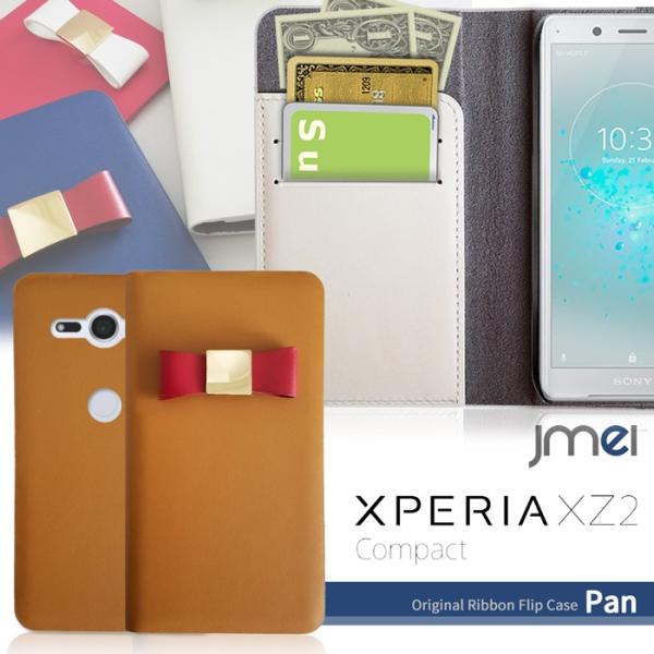 Xperia XZ2 Compact SO-05K 手帳型 本革 スマホケース リボン 手帳型 