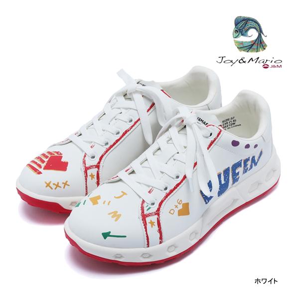 ジョイアンドマリオ ゴルフ レディース シューズ 85212W ペイントアシンメトリーデザイン ホワイト 01 JOY&amp;MARIO GOLF デイリー 移動 スニーカー 靴 26ET