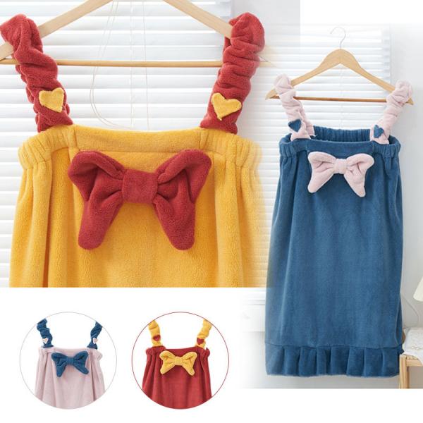 ラップタオル リボンがキュートなワンピースバスラップ レディース  バスローブ 夏用 お風呂上がり 風呂 ルームウェア パジャマ 女子 海水浴 プール 風呂上り ワンピース ラップタオル 大人用 マイクロファイバー ふわふわ タオル生地 肩...