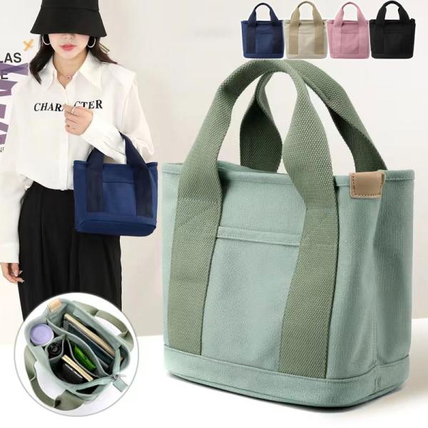 キャンバスバッグ レディース ミニトートバッグ 仕切り ミニバッグ ミニトート ランチバッグ エコバッグ ハンドバッグ キャンバス 小さめ 無地 マザーズバッグ素材:キャンバスサイズ：縦21cm×横23cm×マチ15cm  持ち手の高さ：1...