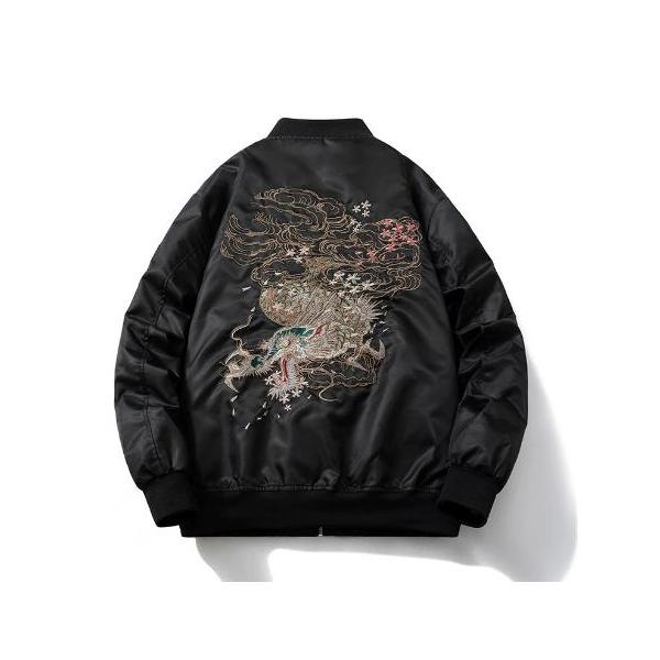 ドラゴン 龍 精密刺繍 スカジャン アウター MA-1タイプ ブルゾン 2XL