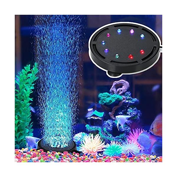 水族館エアストーン 気泡ライト アクアリウムライト 多色LED水槽ライト エアーポンプ 熱帯魚ライト 水槽用空気石 酸素補給 水槽装飾 気泡盤