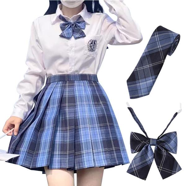 [Sharphon] チェック プリーツスカート 43/48CM丈 A12 制服 ハイウエスト プリーツ スカート 蝶結び ネクタイ 3点セット