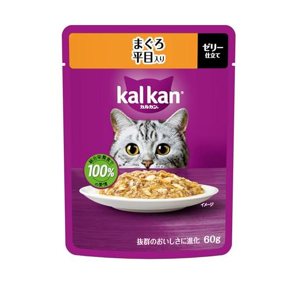 他サイト： カルカン パウチ 1歳から 60g×12袋 まぐろ 平目入り 成猫用 ウェットフード キャットフード 総合栄養食 水分補給 猫 kal kanの商品画像