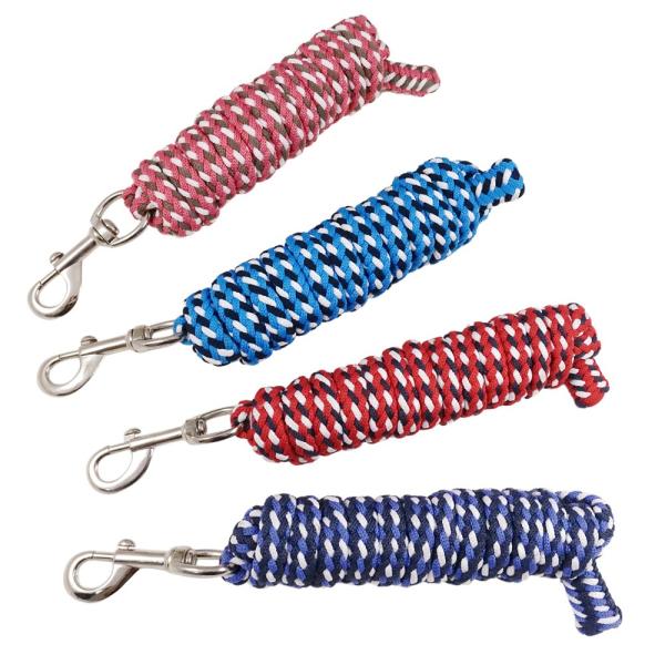 ソフトな素材感のトリコロールカラーのカラフルなリードロープ（曳き手）です。長さは約2.5メートル、ロープ直径は約1.5センチ。カラー：ピンク、ライトブルー（水色）、レッド（赤）、パープル（紫）重さ：200グラム程度