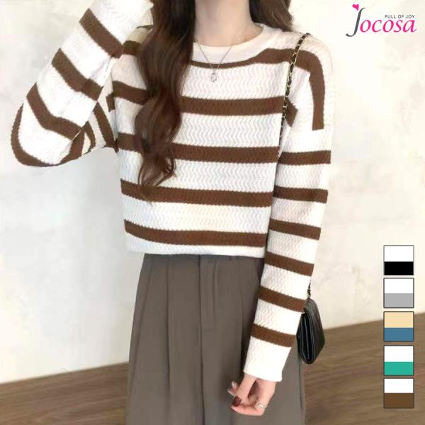 ニットトップス ショート丈トップス 長袖 プルオーバー ゆるニット