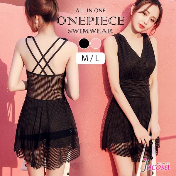 水着 ワンピース オールインワン シースルー ノースリーブ パッド付き