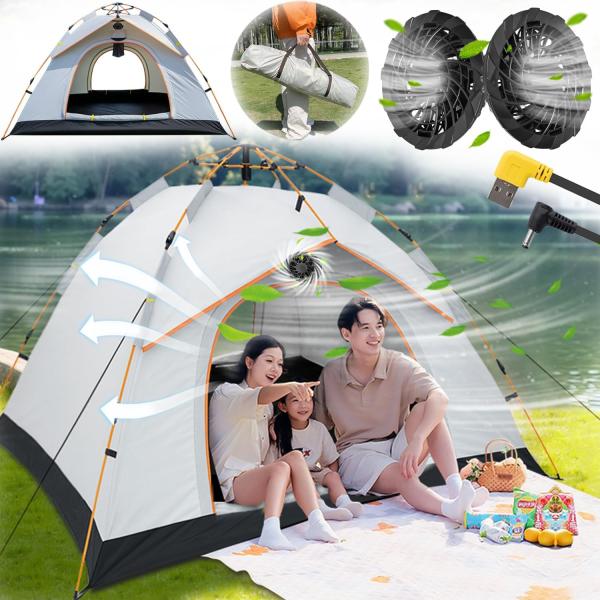 ワンタッチテント ファン付き テント 通気性80%UP 3-4人用 3段階風量調節 30秒設営 キャンプテント ポップアップ式 UVカット USB給電 防 ワンタッチテント ファン付き テント 通気性80%UP 3-4人用 30秒設営