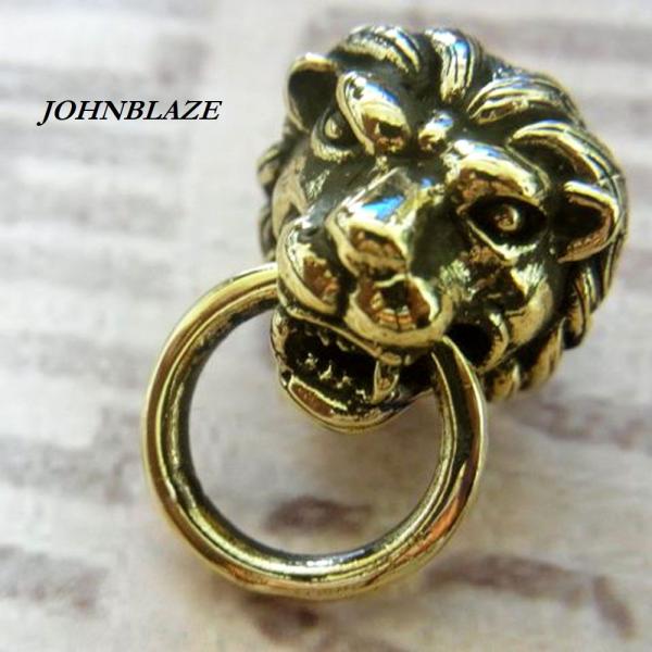 ドロップハンドル ネジ式 真鍮製 ブラス 金色 ライオン LION 獅子 百獣の王 彫刻風 シカゴスクリューバック ジョイントパーツ マルカン リング付