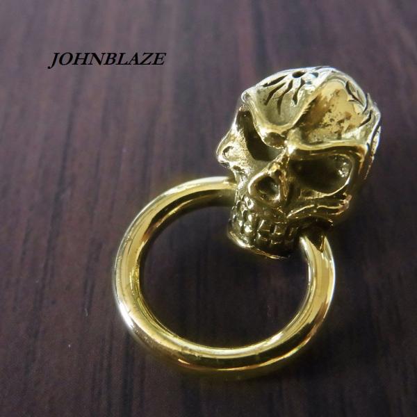 金色のスカル ブラス製 小さめ 髑髏 ガイコツ ドクロ ネジ式 シカゴスクリューバック ジョイントパーツ マルカン リング付 継部品 カスタム