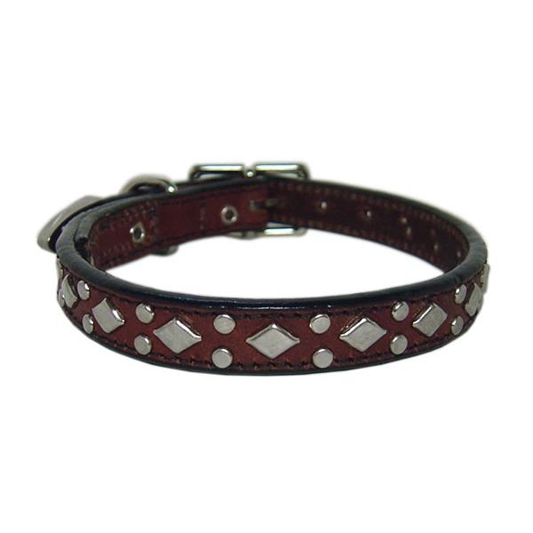 WOOFWEAR 本革首輪 1.2cm幅 ダイヤ×ブラウン （レザー 小型犬
