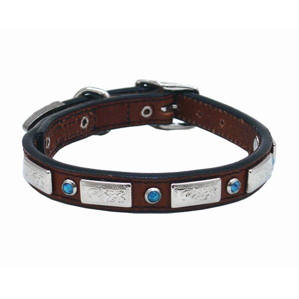 WOOFWEAR 本革首輪 1.2cm幅 スクエアターコイズ×ブラウン （レザー