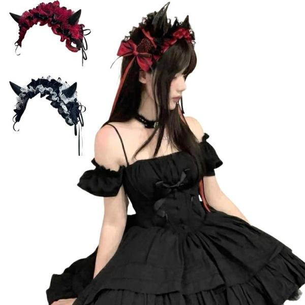 ハロウィン コスプレ 黒 赤 レース アクセサリー ヘアバンド 悪魔 蝙蝠 コウモリ羽 可愛い 衣装 コスチューム 大人用 子供 パーティーグッズ ハロウィン頭飾り