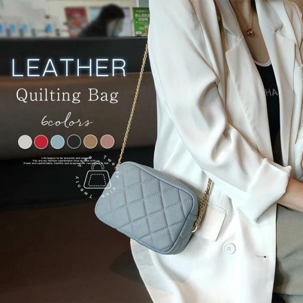 【未使用】✴︎キルティングレザーショルダーハンドバック キルティング バッグ 斜めがけ 本革 レディース ショルダーバッグ