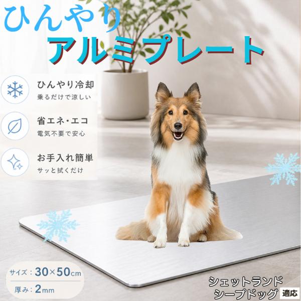 シェットランドシープドッグ犬 シェルティ ひんやり アルミプレート ペット 猫 犬 30×50cm クールマット 暑さ対策 冷感マット 冷却