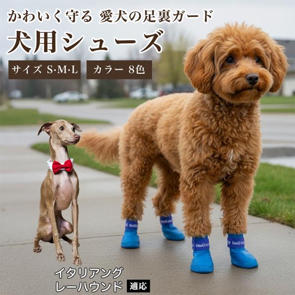 イタリアングレーハウンド犬 イタグレ 犬用シューズ防水滑り止め肉球保護ずれにくい散歩用小型中型犬対応調節ベルト付