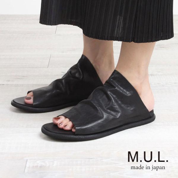 サンダル レディース MUL エムユーエル レザーサンダル MULW-2079 新作 ブラック 本革 馬革 お洒落 個性派 レザー好き 新品 正規品 再入荷なし
