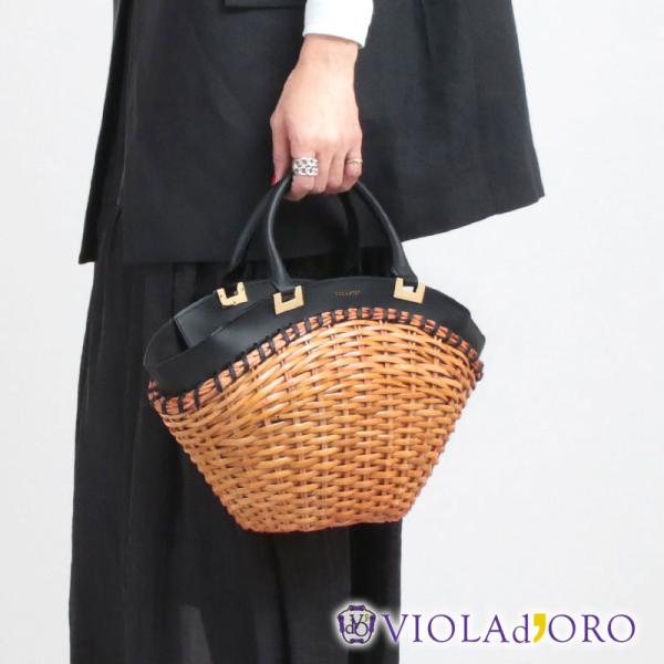 【未使用】VIOLAd’ORO MIRO かごバッグ レザー×ラタン VIOLAd'ORO ヴィオラドーロ カゴバッグ ラタンxレザー