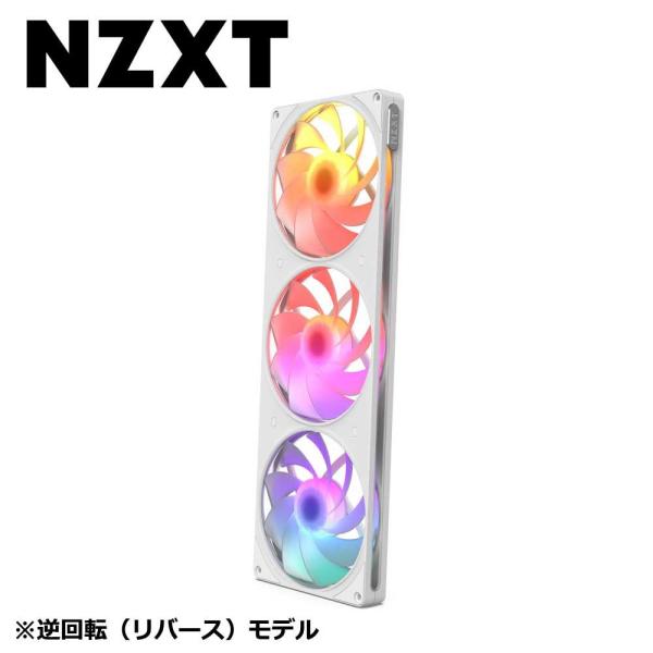 NZXT - F420 RGB Reverse Fan - 420mm Single-Frame Case Fan Unit with 3x 140mm Reverse-Blade PWM RGB Computer Case Fans - White