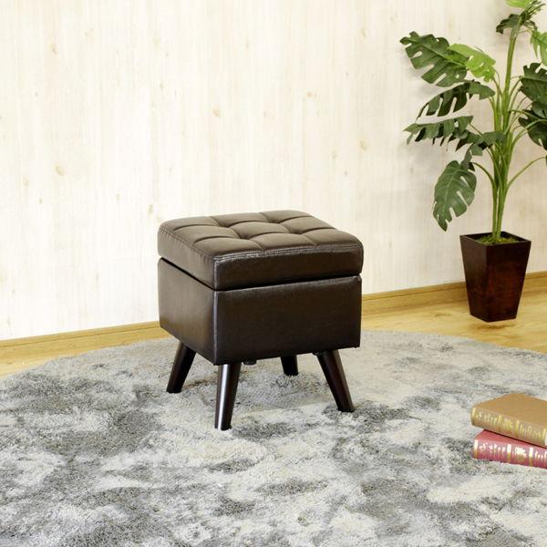 キャスター付き収納スツール（ダークブラウン） 後藤家具物産・大川リビング木工社 収納庫付きスツール(ダークブラウン