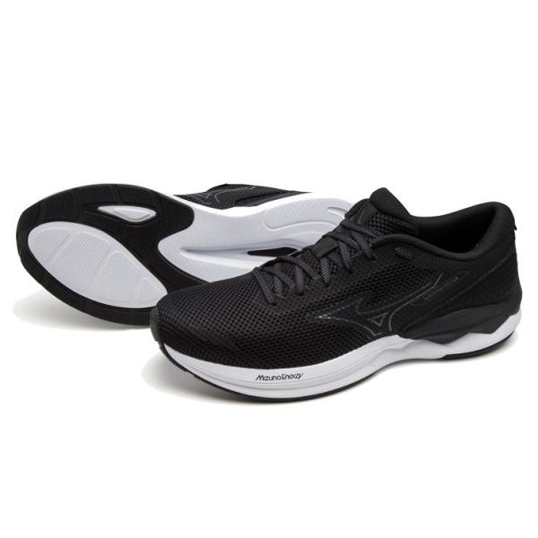 ミズノ ランニングシューズ ウエーブリボルト3(ブラック×ダークグレー×ホワイト・サイズ：22.5cm)  返品種別A
