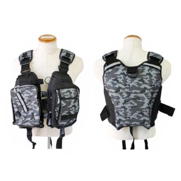 在庫状況：お取り寄せ/お届け：約2週間/※国土交通省認定品ではございません。◆もしもの時に安全な笛付き◆前部に開閉部ジッパータイプのポケット×2、マジックテープタイプのポケット×1◆プライヤホルダー×1/[FV6105カモ]