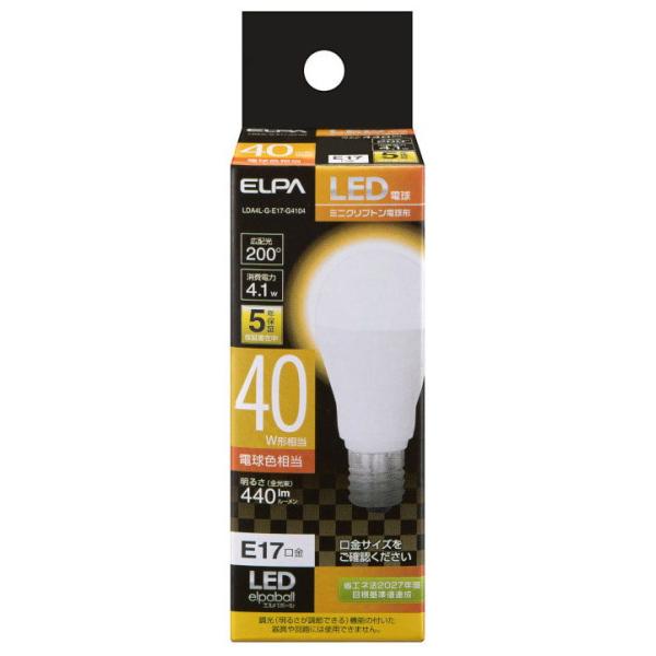 他サイト： ELPA LED電球 ミニクリプトン球形 440lm(電球色相当) エルパ LDA4L-G-E17-G4104 返品種別Aの商品画像