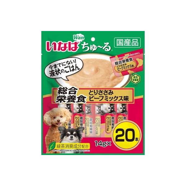 他サイト： いなば 犬用 Wanちゅ〜る 総合栄養食 とりささみ ビーフミックス 14g×20本 いなばペットフード 返品種別Bの商品画像