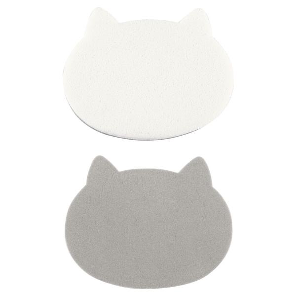 在庫状況：お取り寄せ/◆硬めのグレー面とやわらかめの白面で使い分けができる、ねこ型パフ(2個入)。◆ねこ耳部分は小鼻や目元などのキワまで塗りやすいのが特長です。/[HC2206カイジルシ]