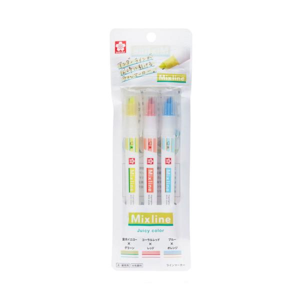 【新品】【同梱不可】5日以内発送 サクラクレパス 蛍光ペン Mixline ミックスライン 3色 セット ジューシーカラー VUK-T3A