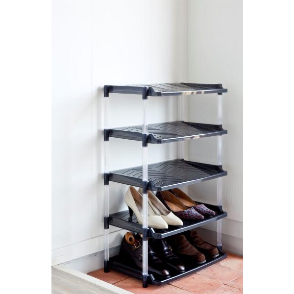 在庫状況：お取り寄せ/7日〜10日で出荷/◆約10足分のシューズラック◆トレーはシースルー・柱はクリアだから清潔感抜群。◆スリッパラックとしても使用できます・組立：お客様組立/[HKCSRW5GY]