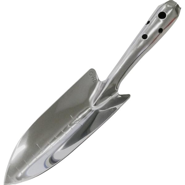 在庫状況：お取り寄せ/お届け：約2週間/◆オールステンレスで土離れが良い。◆球根の植え付け深さが解る目盛付。◆握り部の裏面に補強板を入れているので丈夫です。/[OWL500SS]