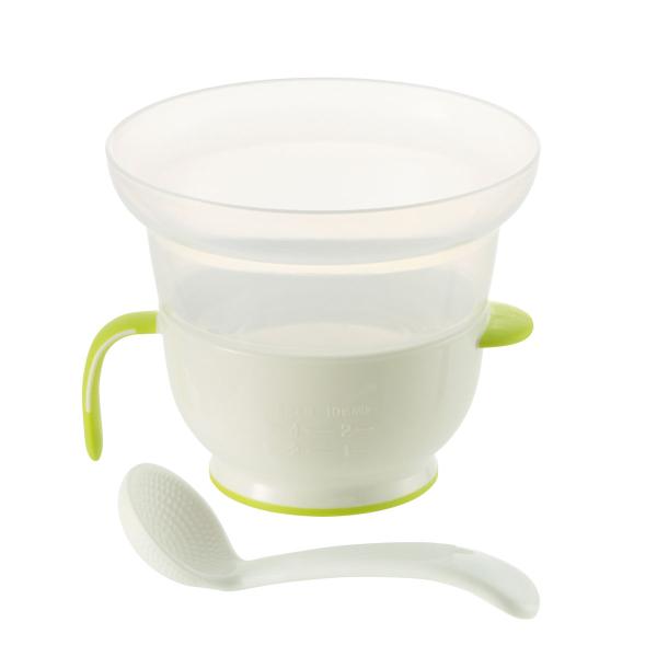 在庫状況：お取り寄せ/お届け：約2週間/◆電子レンジで簡単おかゆ調理◆炊いたごはん、お米から1食分のおかゆ(10倍・7倍・5倍)、軟飯が作れます。◆カップの内側とスプーンにエンボス加工があり、すりつぶしやすいです。/[120163リツチエル]