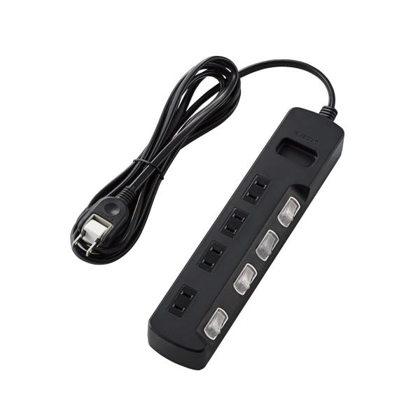 他サイト： エレコム ほこり防止シャッター付 雷ガードタップ 2ピン・4個口・2.5m(ブラック) T-K6A-2425BK 返品種別Aの商品画像