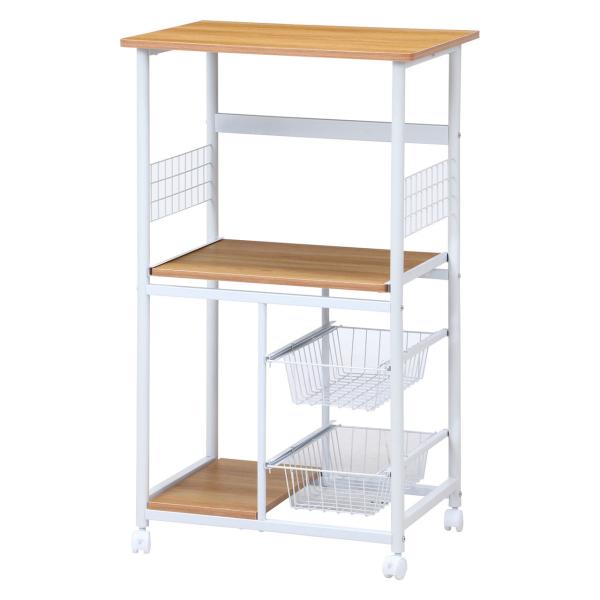他サイト： 不二貿易 レンジワゴン(ホワイト×ナチュラル) コロコロ動くたっぷり収納キッチンワゴン レンジワゴン FBC-9812 WH/ NA 15422 返品種別Aの商品画像