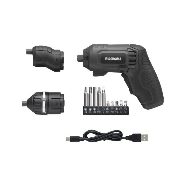 アイリスオーヤマ 充電式電動ドライバー 3.7V コードレス アタッチメント付き(グレー) IRIS USB充電 JM372A-H 返品種別B