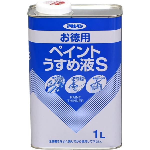 在庫状況：お取り寄せ/7日〜10日で出荷/◆合成樹脂塗料、油性塗料の希釈に◆油性塗料の粘度が高く、塗りにくいときにうすめる。◆塗料を塗ろうとする面の汚れをふきとる。/[オトクペイントウスメエキS1L]