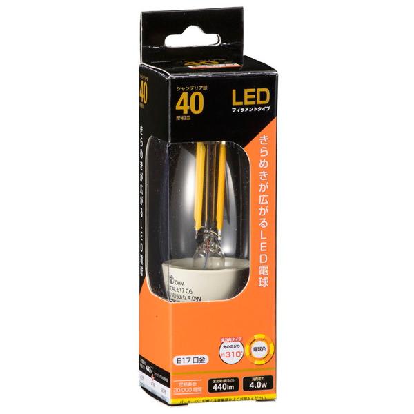 オーム LED電球 シャンデリア形 440lm(電球色相当) OHM LDC4L-E17 C6 返品種別A