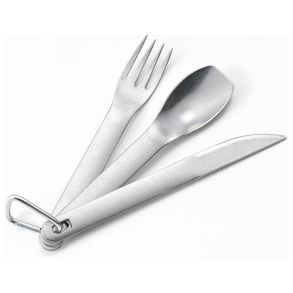 在庫状況：お取り寄せ/◆持ち運びに適した軽量なステンレスカトラリーセット。◆カラビナ付きでザックやロープに吊り下げることができます。◆携帯しやすい軽量なアイテムは、野外活動に適します。/[CF106タマハシ]