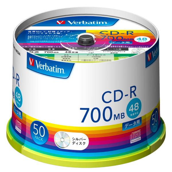 バーベイタム データ用48倍速対応CD-R 50枚パック 700MB シルバーレーベル SR80FC50V1 返品種別A
